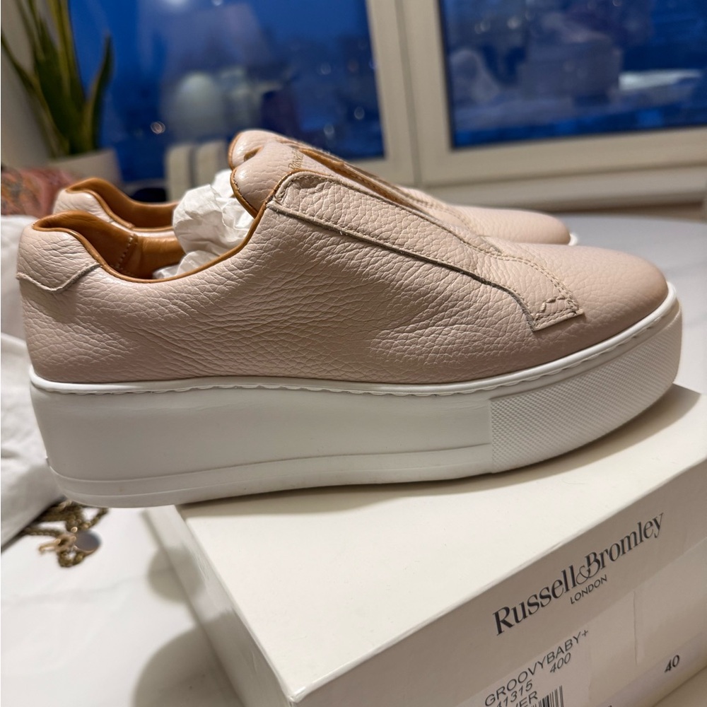 Worn once, Excellent Condition - Russell and Bromley Platform Leather Sneakers